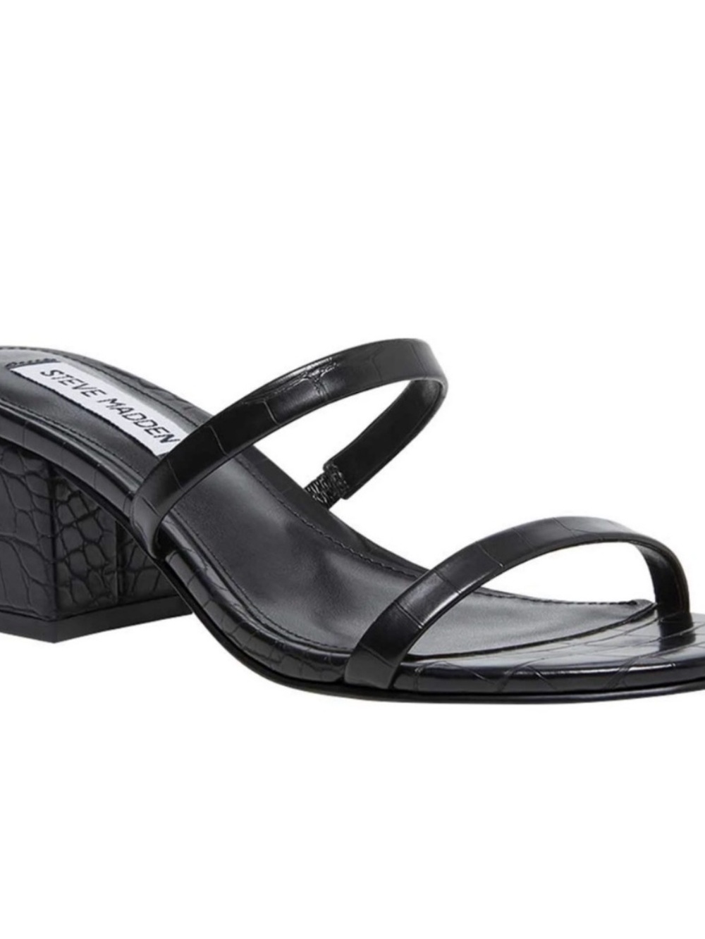 Steve Madden Issy Black Croc-Embossed Double Strap Block Heel - 6.5